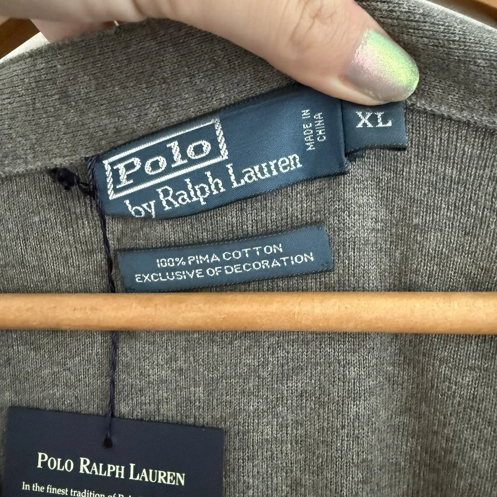 NWT Polo Ralph Lauren Mens the Pima Cotton Sweater XL Grey Button Up Pony Logo